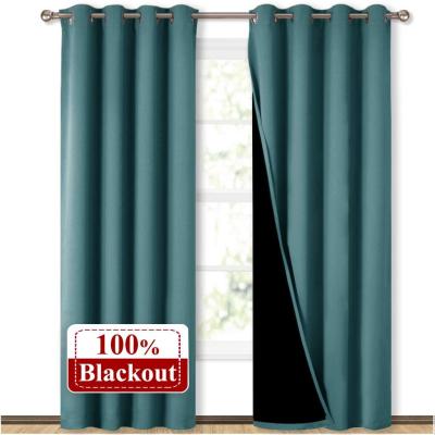 China Blackout High Quality Solid Color Full Two Layer Bedroom Blackout 100% Matte Grommet Curtain for sale