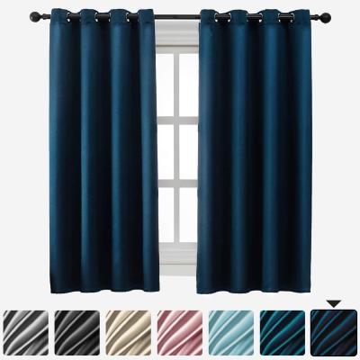 China Blackout Navy Blue Sun Block Tops Classic Silky Grommet 2020 Ready Curtain Soundproof Tops for sale