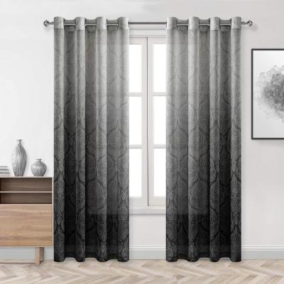 China Modern Embellished Black Ombre Damask Pattern Printed Sheer Curtains Ready Made Drapery for sale