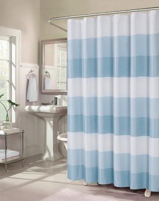 China 2020 Sustainable Hot Selling Blue Striped Waffle Polyester Shower Curtains For Bathroom for sale