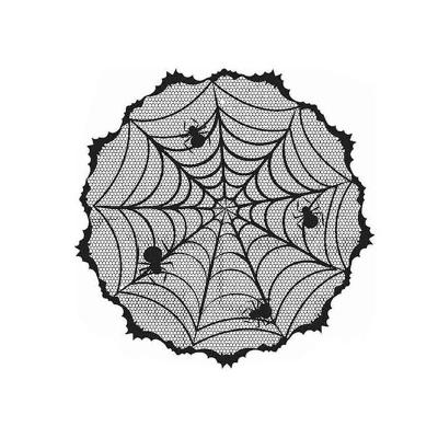 China Modern Halloween Decorations Tablecloth Runner Black Lace Round Spider Cobweb Table Cover for sale