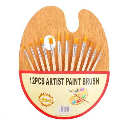 China 12pcs Paint Kids DIY Wooden Palette Set Acrylic Paintbrush Artist Watercolor Brush Set High Quality Nylon Wool for sale