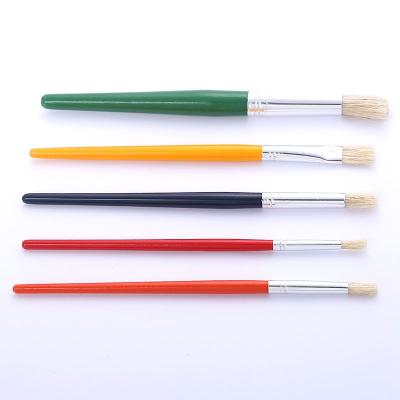 China Artist Painting 5PCS Pig Hair Wooden Pole Painted Candy Color Acrylic Brush/Gouache/Watercolor Artist Brush for sale