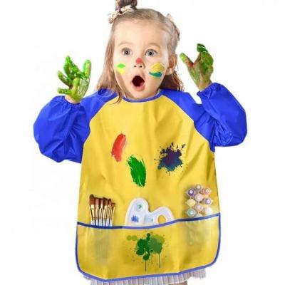 China Custom Wholesale Cute Waterproof Children's Artwork Clothes Sleeve Pocket Painting Apron Long for sale