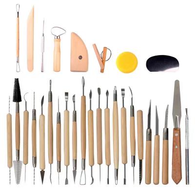 China Mix Styles 30 Piece Handle Clay Tool Kit Polymer Clay Sculpting Pottery Clay Wood Tool for sale