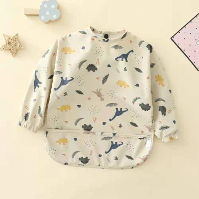 China New Design Long Sleeve Pattern Interesting Long Sleeve PU Bib Baby Leather Baby Bib Overclothes High Quality Sustainable Baby Bib for sale