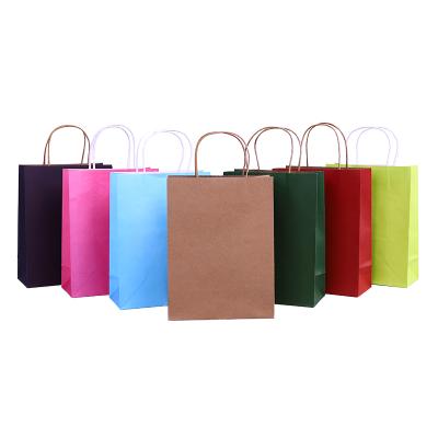 China Factory Recyclable Custom Printed Your Own Logo Small Pink Kraft Gift Craft Shopping Paper Bag With Handles for sale