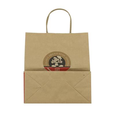 China 100% Biodegradable Recycled Luxury Fast Food Packaging Brown Paper Handle Bag Take Out Paper Bag for sale