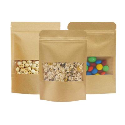 China Reusable Ziplock Paper Bags Materials Kraft Paper Heat Sealable Stand Pouches with Matte Window for Home or Business for sale