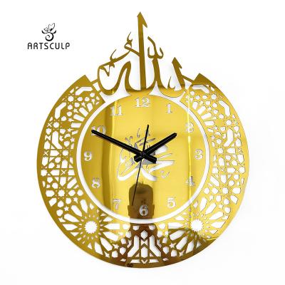 China Adhesive Decal Art Clock Mirror Decor Arabic Islamic Acrylic Self Adhesive Large Room Mirror Wall Stickers for sale