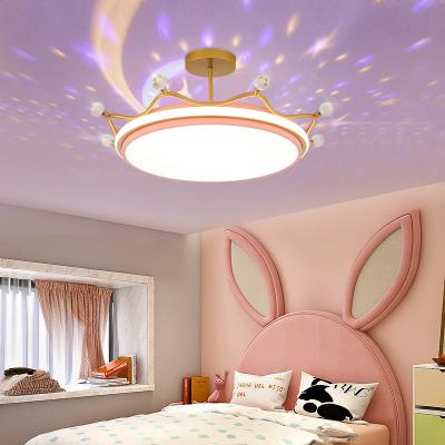 China Outdoor Modern Minimalist Pink Crown Room Lamp Children's Living Room Ceiling Mounted Crystal Lamp for sale