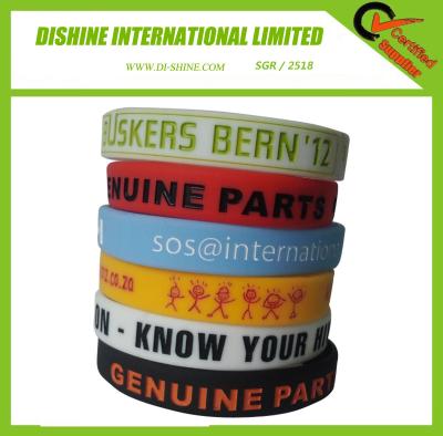 China Debossed Silicone Wrist Band with color filling for sale