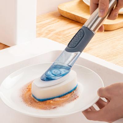 China Viable Multifunctional Plastic Kitchen Dish Brush Long Handle Cleaning Brush with Sponge Dispenser Dish Washing Brush for sale