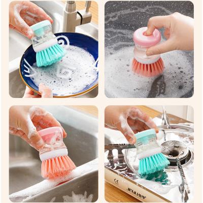 China Viable Kitchen Dish Brush Cleaning Handheld Pot Scrub Brush Kitchen Dish Washing Brush with Soap Dispenser for sale