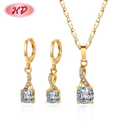 China FASHIONABLE Gold Plated Jewelry Wholesale Classic Fashion Zircon 18kgp Brass Necklaces Earrings Jewelry Set For Party Use for sale