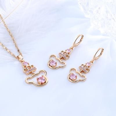 China Best Selling Creative Cute TRENDY Teddy Bear Earring Necklace Jewelry Set Pendant Necklaces and 3 Pieces Huggie Drop Earring Sets for sale