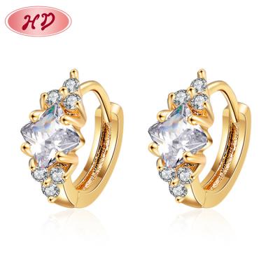 China TRENDY Women Ear Tops Wholesale Classic Fancy Stone 18k Yellow Gold Plated Indian CZ Huggie Earrings Costume Jewelry For Party for sale