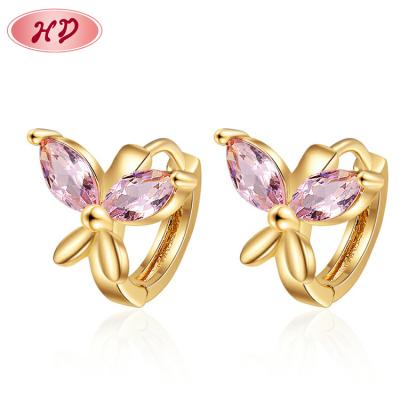 China Fashion TRENDY jewelry factory price wholesale 18k gold plated cute CZ butterfly earrings ear huggies for women for sale