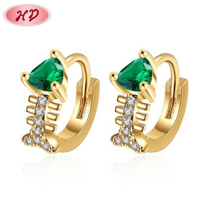 China Jewelry Wholesale Women's Trendy Stylish CZ huggie earrings by the dozen fish bone brass earring top 18k gold plated for sale