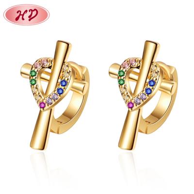 China Wholesale 2022 TRENDY unique catholic jewelry huggie earrings cross heart shape zircon 18k gold plated circles prayer for sale