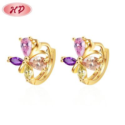 China Customized good quality hypoallergenic gold plated cheap jewelry 18k zircon CZ butterfly huggie earrings for sale