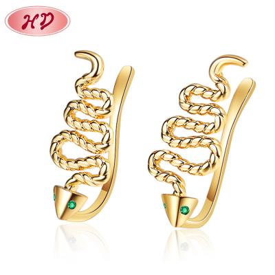 China Cheap bulk personalized earrings TRENDY good quality ear cuff snake s-shape huggies brass 18k gold plated CZ zircon jewelry for sale