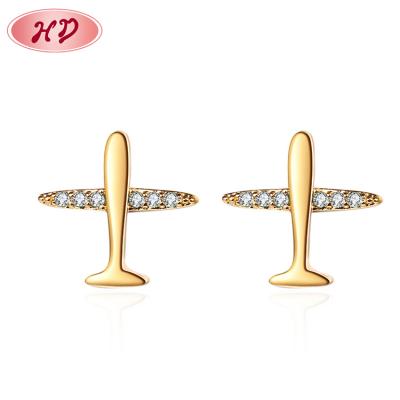 China HOT Jewelry Essentials Wholesale New Fashion Style 18k Gold Plated Zircon Airplane Ear Stud Earring Piercing Jewelry Bulk for sale