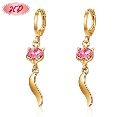 China TRENDY china by wholesale cute jewelry animal fox tail dangle long zircon huggie drop earrings for girls by the dozen for sale