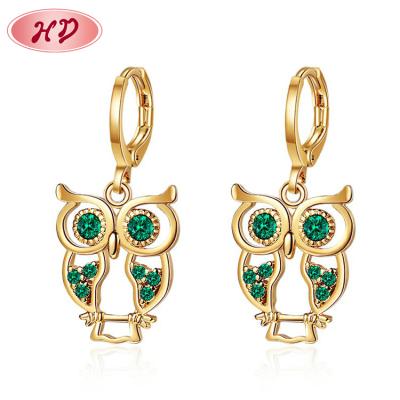 China 2022 TRENDY assemblage jewelry 18k gold plated zirconia fashion jewelry brass owl dangling long big drop earrings for teens women for sale