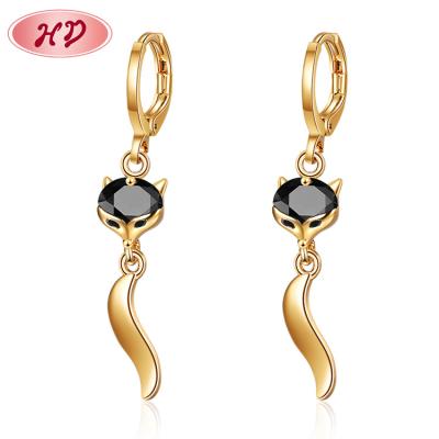 China FASHIONABLE Wholesale High Quality Fashion Fox Tail Jewelry Dangling 18 Carat Zircon Gold Plated Long Brass CZ Drop Earrings for sale