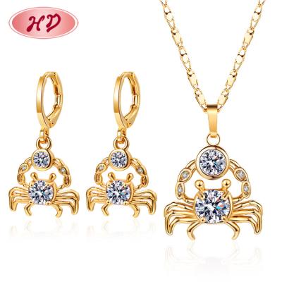 China 2022 TRENDY HD Jewelry Sets Fashion Drop Earrings Pendant Necklaces Crab Animals Design Zodiac Sign 18K Gold AAA Zircon for sale