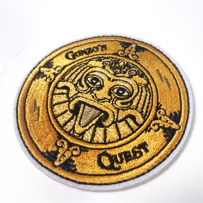 China Other Yellow Sew On Apparel Woven Fabric Badge Patches Embroidery Iron On Backing Patches Heat Press Embroidery Patch for sale