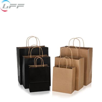 China Recyclable Wholesale Paper Bags With Your Own Logo Food Take Away Brown Kraft Paper Bag With Handle for sale