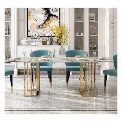 China Luxury Dining Room Furniture Table Chairs Rectangle White Marble Restaurant Table Top Dining Table Set With 4 Seats Chairs Set for sale