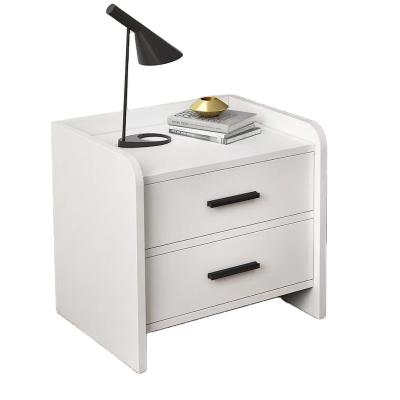 China Storage Function Lowest Price Melamine Wood Nightstand Two Drawers Table Metal Handle Side Bedside Table for sale