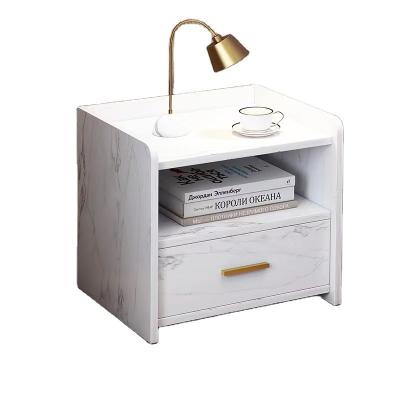 China Modern Design Corner Nightstand Home White Color Bedroom Storage Function Melamine Bedside Table Bedstand With Drawers for sale