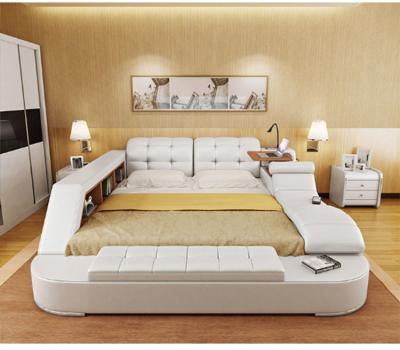 China Modern Extendable King Size Massage Beds Multifunctional Massage Bedroom Furniture Leather Bed With Speaker USB Charger Massage Sofa Bed Sets for sale