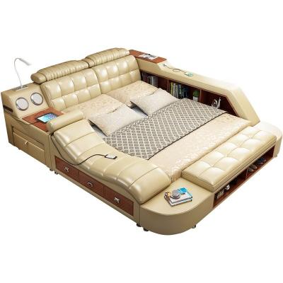 China 1.8m Marry Double Bed Master Bedroom Tatami Bed Extendable Genuine Leather Modern Simple European Leather Furniture for sale