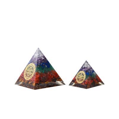 China Europe Luhn Pendulum Meditatation Vernal Energy 7 Colors Seven Chakra Orgonite Pyramid | Orgone pyramid with OM symbol for sale