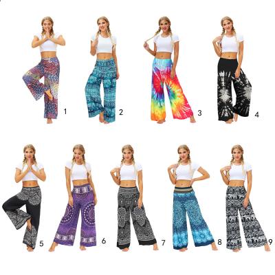 China 2021 spring summer digital printing wide leg women's breathable pants and yoga lounge pants for sale