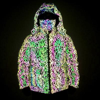 China M-2XL Designer QUICK DRY Glow in the Dark Multi Colored Women Men's Reflective Laser Stripper Coat for sale