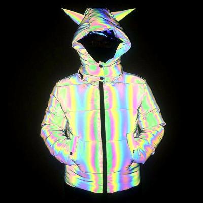 China QUICK DRY Designer Long Sleeve Hooded Monester Colorful Night Glow In Dark Rainbow Reflective Blast Bubble Women Coat for sale