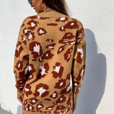 China quick order S M L XL size v neck long sleeve 2021 leopard print Anti-wrinkle low price girl knit sweater pullover for sale