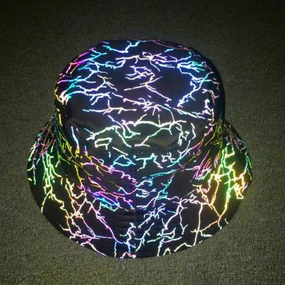 China 2021 Casual Designer Rainbow Glow in the Dark Reflective Lighting Custom Fisherman Bucket Hats Custom Logo for sale