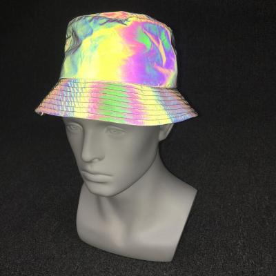 China Casual Multi Colorful Rainbow Glow In The Dark Reflective Custom Fisherman Hats Bucket Hats For Women Mens for sale