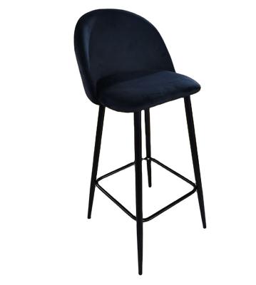 China China Supplier Contemporary High Quality Modern Design Kitchen Metal Frame Blue Fabric Velvet Cover Bar Stool Bar Umpire Chair With Back for sale