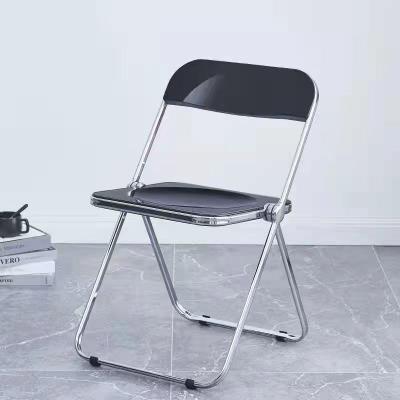 China Crystal Clear Folding Chair Single Backrest Foldable Dining Chair Stainless Steel Industrial Folding Chair for sale