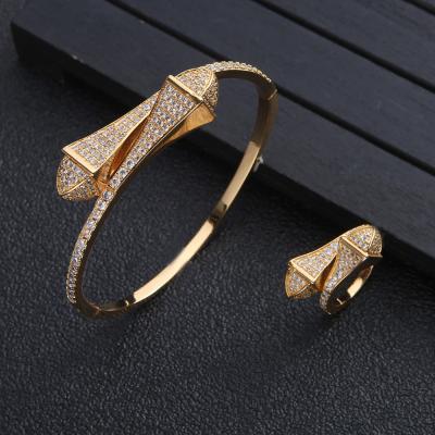 China TRENDY 2PCS Fashion Bracelet Ring Set 18k Gold Plated Jewelry Sets For Women Wedding Engagement Jewelry Set for sale