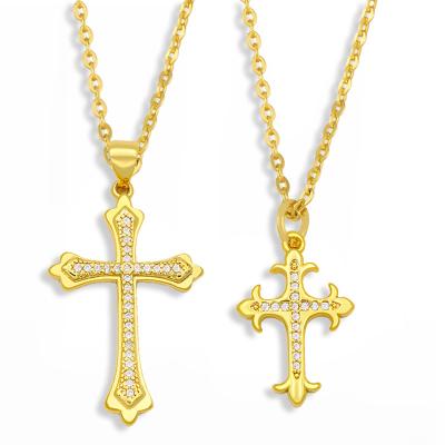 China Trendy Jewelry 14k Gold Cross Necklace Stainless Steel Personality Fashion Jesus Charm Pendant Necklace for sale