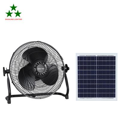 China Shunjing 12 Inch 16 Inch 15W 25W Solar Powered Fan Solar Panel Home Portable Rechargeable Power Stand Solar Fan for sale